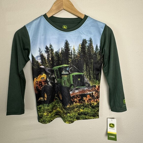 John Deere Other - John Deere Boys Kids Long Sleeve T-Shirt Tractor Print Size 6 Dark Green